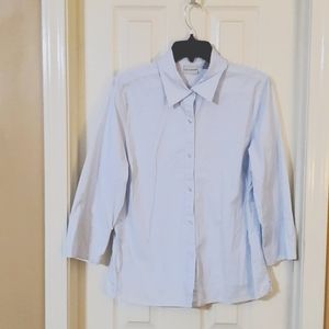 White Button-up with light blue‎ stripes